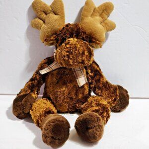 Princess Soft Toys Melissa & Doug Brown MOOSE Plaid Bow Plush Bean Bag 17"